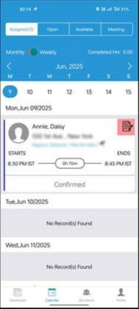 new icon to access visit notes - Caregiver schedule app