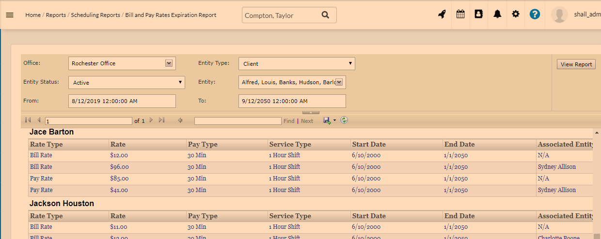 Bill/Pay Rate Expiration Report