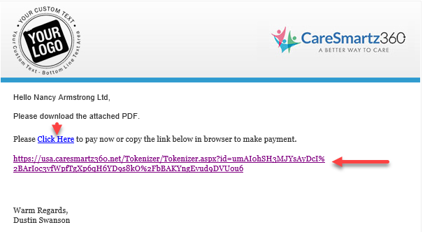 Pay now link in the invoice email