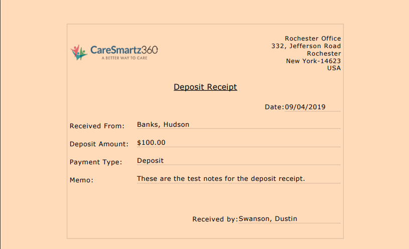 Payment receipt caresmartz software