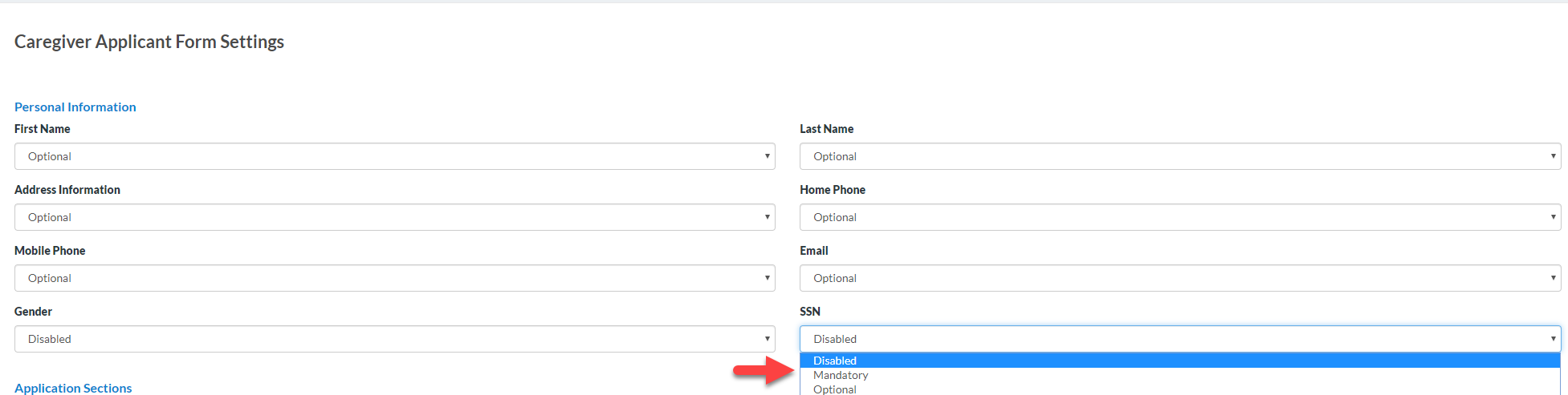 SSN on Caregiver Applicant Section