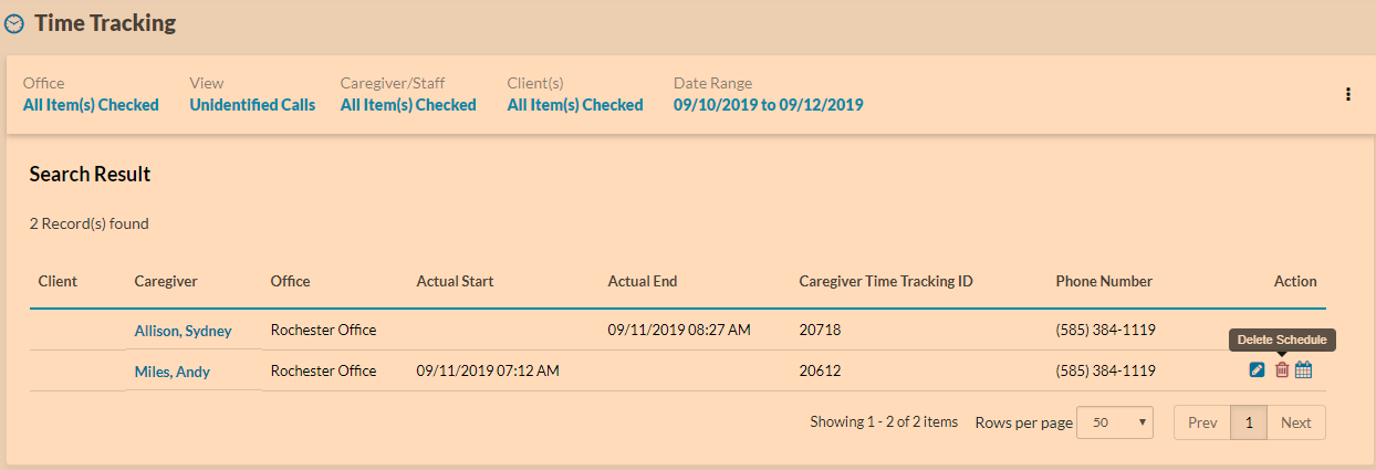 Ability to delete Unidentified Calls from Time Tracking