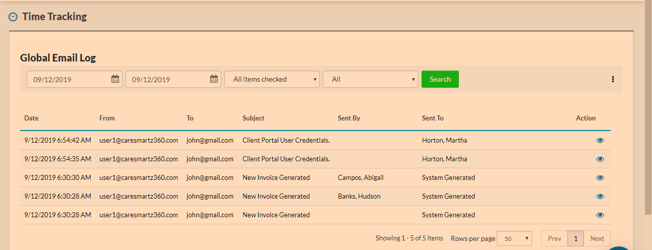Time Tracking logs Caresmartz Software
