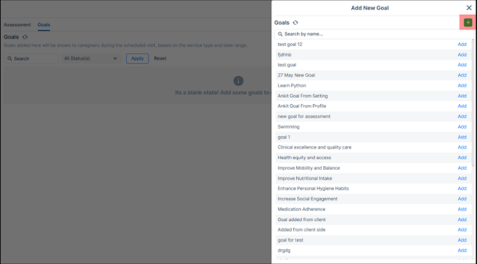 Assign existing goals in client profile