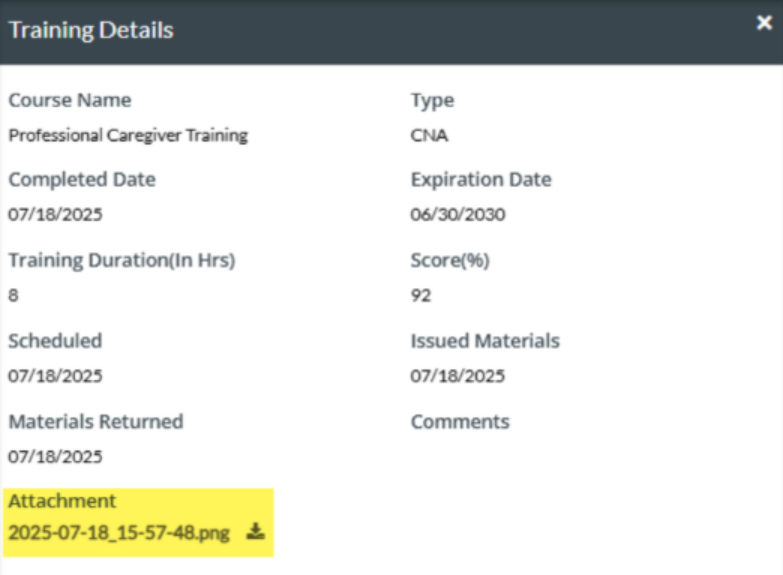 Training Detail View in Caregiver Portal  