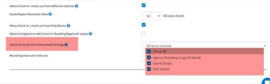 form download setting update in homecare software's agency portal