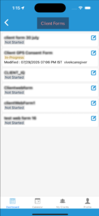 mobile app update – view client forms and status