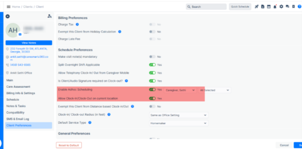 Update in Ad hoc schedules - Home care scheduling software