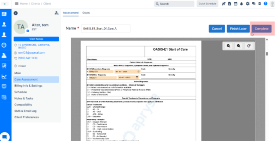 Update in Custom Forms – OASIS E1 now supports CMS-485 generation with mapped data