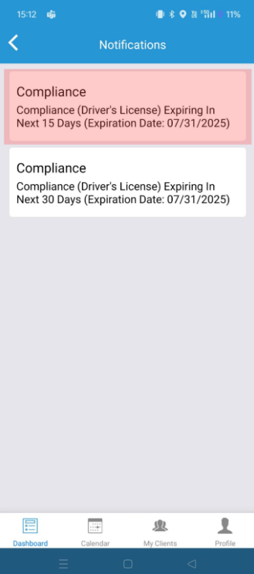 Update in compliance notifications - CareSmartz360 Home Care Agency Portal
