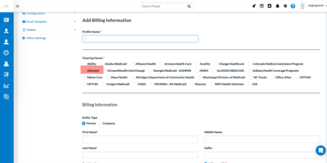 EDI configuration update showing Missouri Medicaid – eMomed profile setup