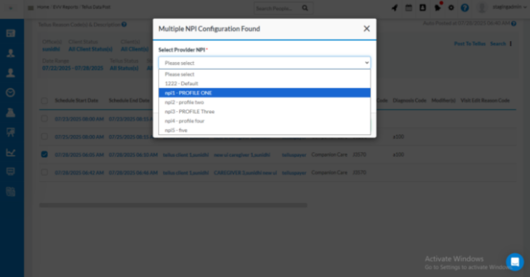 EVV update: select from named aggregator profiles