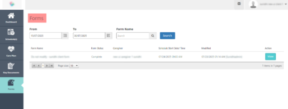 home care client family portal update – view client schedule forms