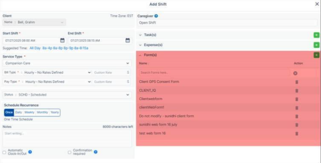 Update in managing client forms via web portal