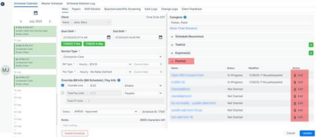 update – form review from schedule window in agency portal