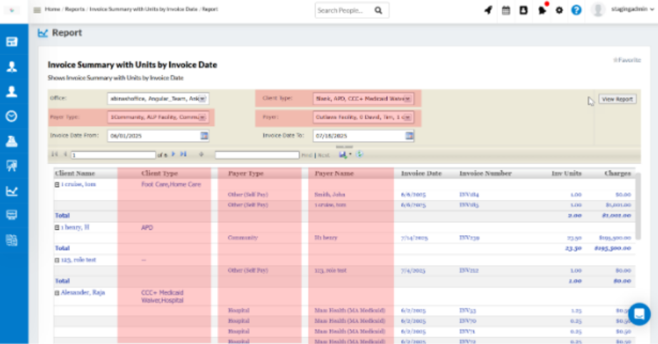 Invoice Summary filter update - CareSmartz360 home care invoicing software