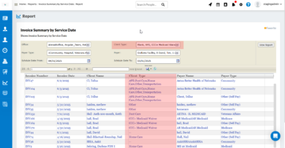 Update in Invoice Summary report - CareSmartz360 Software
