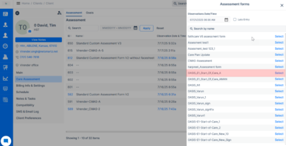 Update in Custom Forms & Assessments – OASIS E1 form now supports CMS-485 generation