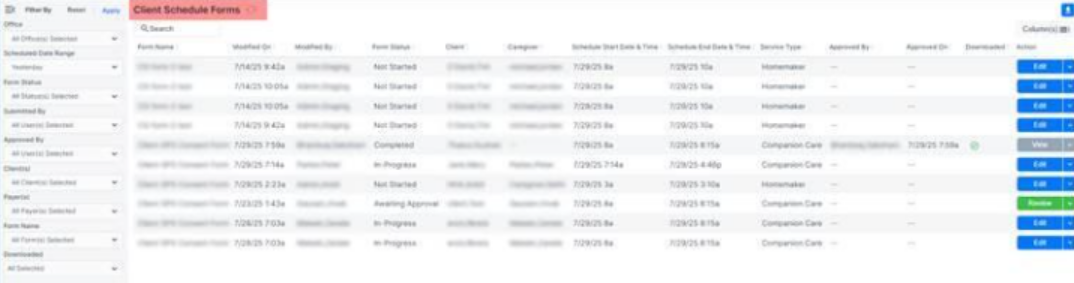 agency portal update – review schedule forms in report