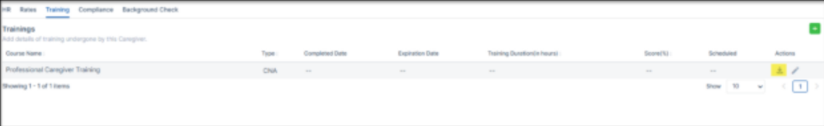 Update in caregiver training records – add/edit training with attachment and download option