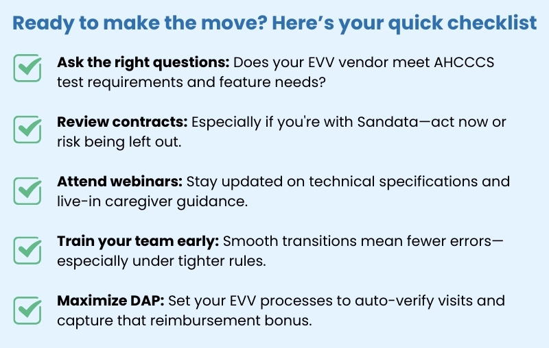 Arizona EVV checklist for agencies to switch vendors with CareSmartz360