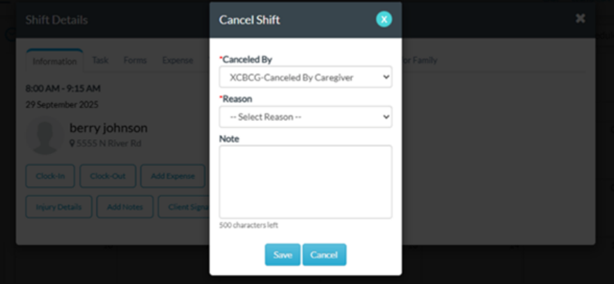 Cancel shift option added in schedule details