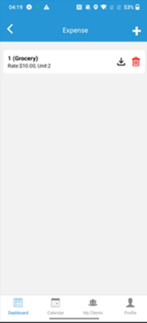 Single expense item view to caregiver