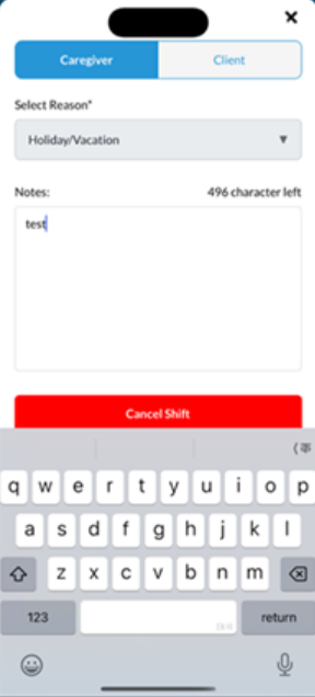 Caregiver shift cancel feature in CareSmartz360 Mobile app