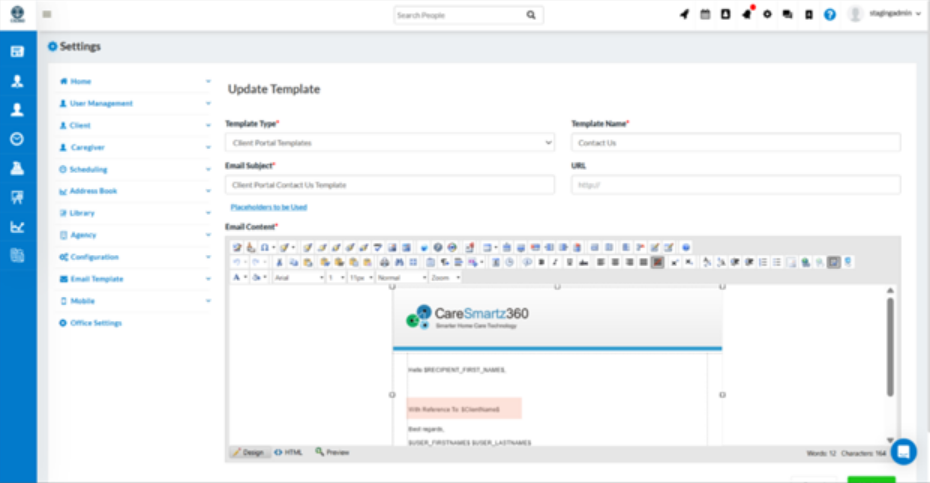 Update adds client name placeholder in email template