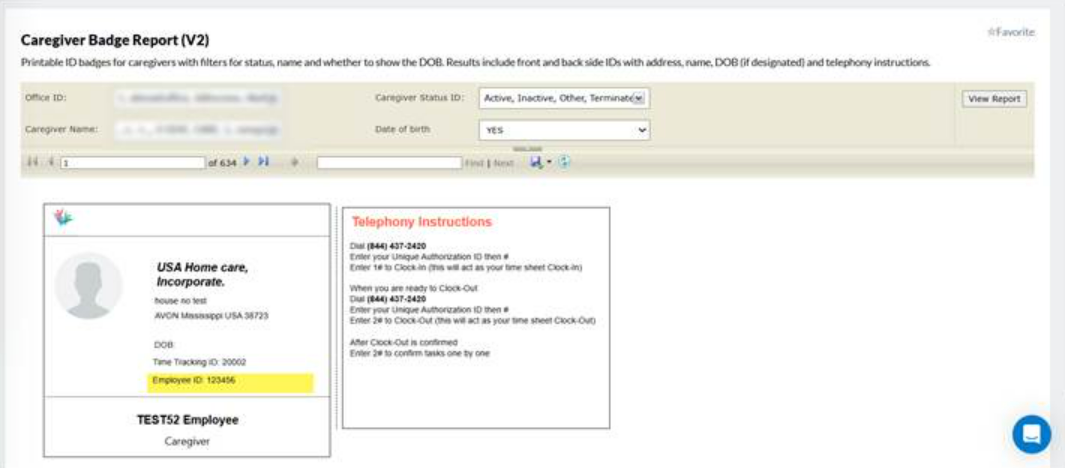 Updated Caregiver Badge Report -Showing new Employee ID field