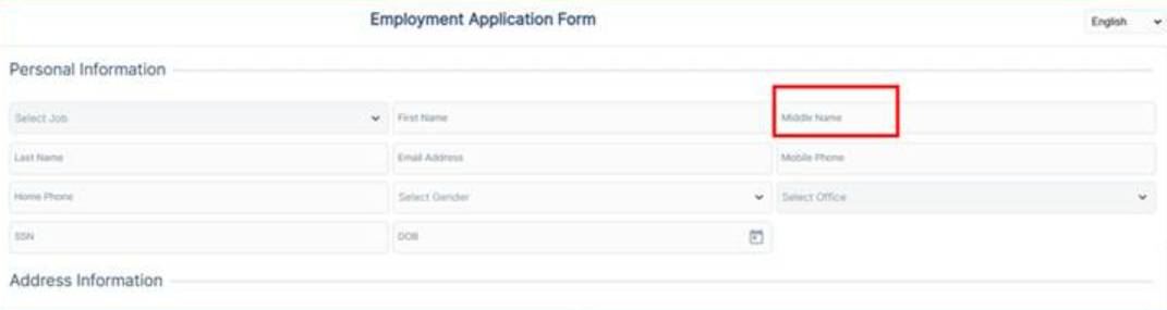Middle name field added in the employment application form