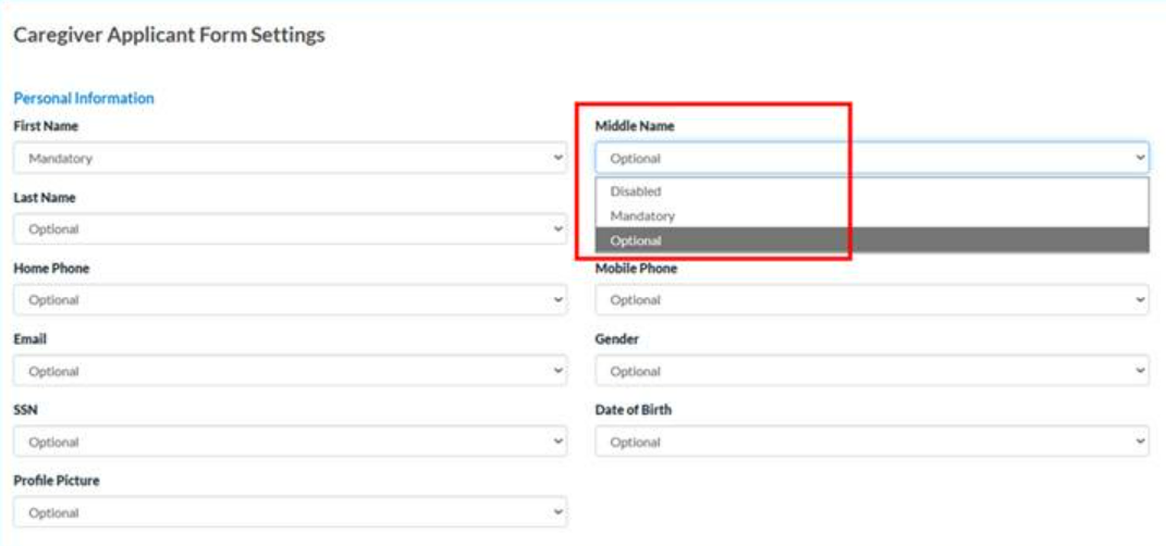 Middle name field added and configurable in applicant form