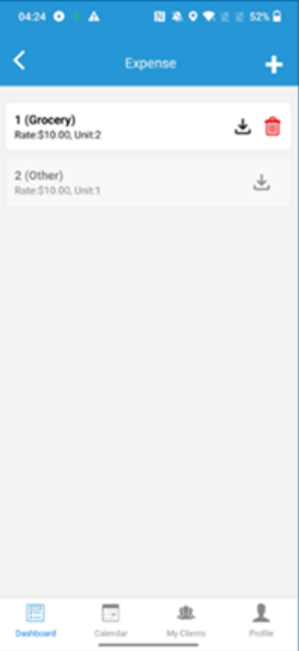 Expense list view added in caregiver mobile app